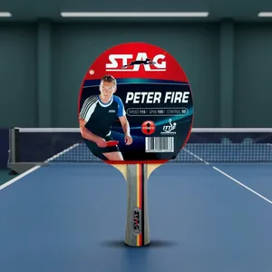 Raquette de tennis de table Stag Iconic Peter Fire avec caoutchouc à picots pour jeu offensif, longueur 15-19 pouces, en bois et caoutchouc, avec étui en bois - Product Image 4