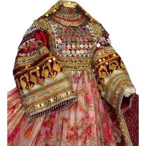 Traditional <b>Dress</b> <b>Gold</b> Embroidery Women Wedding Ethnic Wear Floor Length Indian Pakistani Style Afghan <b>Dresses</b> - Product Image 1