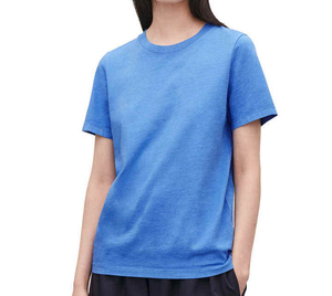 Camiseta de Cuello Redondo Azul Sólido para Mujer, Manga Corta, Corte Regular, 100% Algodón Jersey, Transpirable, Informal, para Primavera y Verano - Product Image 6