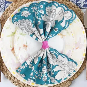 Servilletas Bordadas Desechables Ecológicas Hechas a Mano 100% Algodón con Estampado de Bloques para Decoración de Mesa de Bodas y Fiestas al por Mayor - Product Image 2