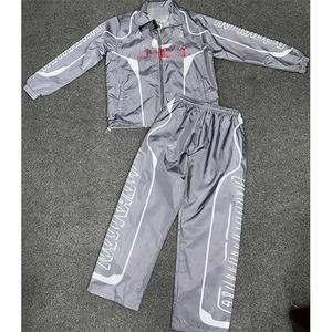 Venta al por mayor de chándales de poliéster unisex personalizados tiras reflectantes cremallera cuello sudor Jogger conjuntos 2 1 diseño transpirable - Product Image 5