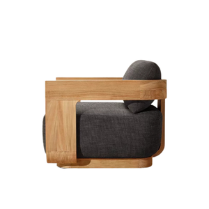 Sillón de Exterior Moderno, Madera de Teca Sólida, Reposabrazos Curvos, Diseño Contemporáneo, Cojín Grueso para Exteriores, Muebles Resistentes a la Intemperie - Product Image 2