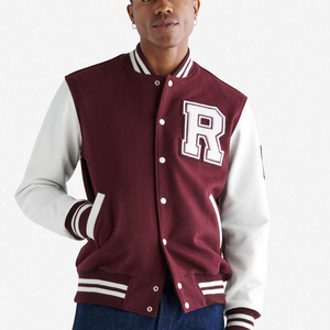 Veste universitaire pour homme, marron et blanc, avec lettre R brodée, style preppy, col rabattu, bouton unique, pour l'automne - Product Image 1
