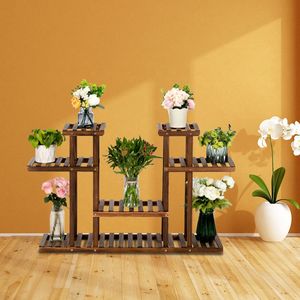 Supporto per Piante in Legno Carbonizzato per Interni/Esterni per 12 Vasi Quadrati Giganti (Modello INS) - Product Image 4