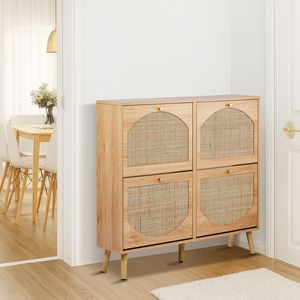 Scarpiera Originale Woo 105*24*98cm con Piedini Alti, Superficie in Rattan Arcuato, 2 File, 4 Contenitori Ribaltabili, in Pannello Trimelaminico ad Alta Densità - Product Image 4