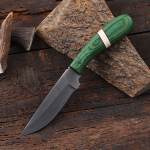 Cuchillo de caza y desollado de hoja fija de acero 1095 con mango de madera Pakka, espiga completa, personalizado OEM/ODM, con funda de cuero - Product Image 3