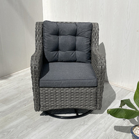 Fauteuil pivotant en rotin gris moderne pour l'extérieur, fabriqué à la main au Vietnam, avec coussins, structure en acier, imperméable et durable pour le mobilier de jardin