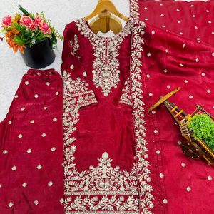 Conjunto de traje palazzo de seda pura GMY con bordado de lentejuelas pesadas y dupatta con borde de encaje, completamente cosido, ropa étnica de fiesta para mujer. - Product Image 1