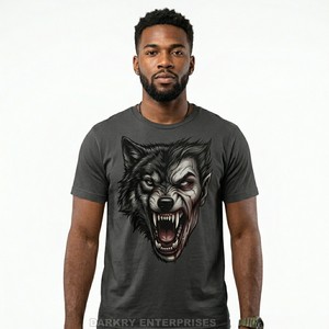 Camiseta Gris Personalizada para Hombre, Fabricante de Camisetas con Estampado Gráfico de Lobo de Terror, Venta al Por Mayor OEM, Camiseta de Algodón de Alta Calidad, Ropa Urbana Masculina - Product Image 1