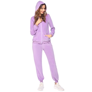 <b>Women</b> <b>Purple</b> Hooded <b>Tracksuit</b> Full Sleeve Solid Color Casual Winter Wear Elastic Waist Regular Fit Lightweight Reversible - Product Image 2