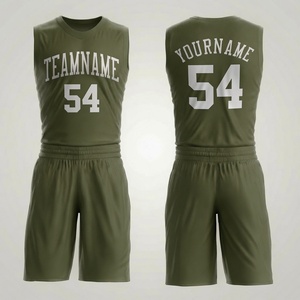 Conjunto de Camiseta de Baloncesto Personalizada Verde Oliva Sin Mangas 100% Poliéster Que Absorbe la Humedad Impresión del Nombre del Equipo Uniformes Unisex para Adultos - Product Image 1