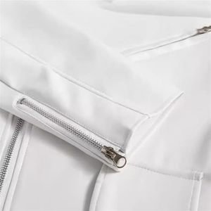 Women's White PU Leather Moto <b>Jacket</b> Full Sleeve Zipper Closure Turn-down Collar Autumn Solid Color <b>Biker</b> <b>Jacket</b> - Product Image 3
