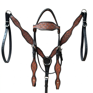 High Quality Western Horse Headstall with Conchos Braided Design <b>Tooled</b> <b>Leather</b> Bridle for Horse Riding Ranch <b>Work</b> Trail Riding - Product Image 1