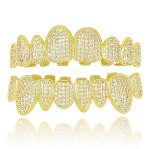 Grillz dentaires en laiton Iced Bling 20 dents, micro-incrustations de moissanite, pour le haut et le bas, pour fêtes et cosplay - Product Image 3