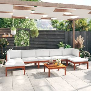 Ensemble de salon de jardin en bois d'acacia massif avec tissu standard crème et marron - Ensemble de salon de jardin en bois d'acacia massif crème et marron - Product Image 1