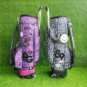 Professional Grade Navy Blue Synthetic Leather <b>Golf</b> Bag Featuring Bold Typographic Design and High-Capacity Storage - Product Image 4