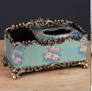 Classic vintage <b>floral</b> print metal tissue <b>box</b> with side storage slots, for coordinated home decor available at wholesale prices - Product Image 1