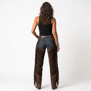 Men's Western <b>Half</b> <b>Chaps</b> Genuine Leather Breathable Slim Fit Fringe Buckle Closure Equestrian Accessory for Competition Use - Product Image 4
