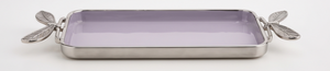 Plateau de service rectangulaire moderne en émail violet, plateau de table en métal de luxe avec poignées uniques en forme de feuille - Product Image 5