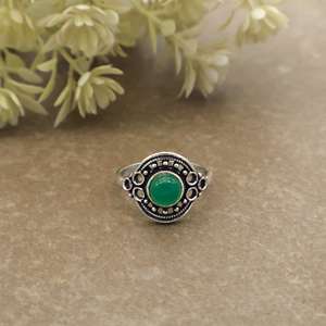 Natural Green Onyx Brass Bezel Set Vintage Handcrafted Oxidized Boho Unisex <b>Statement</b> <b>Ring</b> - Product Image 1