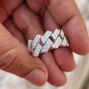 Geometric Moissanite Diamond Cocktail <b>Ring</b> Pave Setting 925 <b>Silver</b> Luxury <b>Statement</b> <b>Ring</b> Unisex Engagement Style Cuban Link <b>Ring</b> - Product Image 5