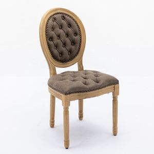 Sedia da Pranzo in Legno Massello Stile Francese con Decorazione Antica Dipinta a Mano, Fibbia e Finitura in Pelle Artificiale PU con Borchie - Product Image 4