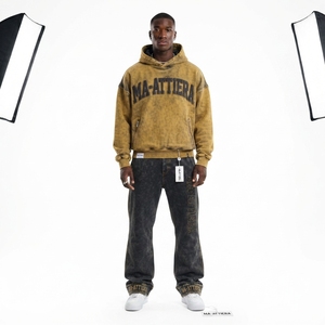 Conjunto Deportivo Personalizado para Hombre, Sudadera con Capucha y Pantalones Jogger en Dos Tonos Marrón y Negro, Felpa de Algodón, Ropa Deportiva Urbana, Venta al Por Mayor OEM - Product Image 1