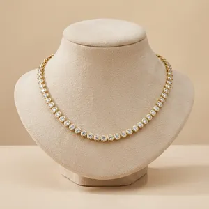 Collar de cadena tipo tenis con halo de oro y diamantes cultivados en laboratorio, estilo hip-hop, joyería fina, certificado IGI, oro cálido - Product Image 3