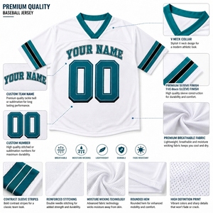Maillot de football américain personnalisé sublimé, blanc, en coton, col en V, manches courtes, avec nom et numéros, unisexe, adulte, respirant, anti-UV, séchage rapide - Product Image 6