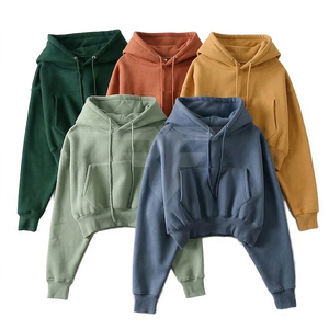 High Quality Thick Warm Oversized Hooded Women's Cropped Sweatshirt Embroidered Customized Logo Plus Size Loose Blank Winter - Product Image 1
