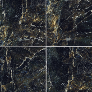 Carreaux muraux en porcelaine effet marbre bleu silex moderne, finition brillante, 600x600mm, texture imitation pierre, usage intérieur, antibactérien - Product Image 1