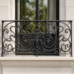 Panneau décoratif en fer forgé noir pour balustrade de balcon, motif floral orné, pour la conception de clôture de terrasse et de fenêtre de villa - Product Image 4