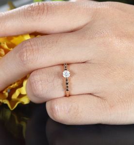 Prong <b>Set</b> Moissanite Engagement <b>Ring</b> Rose Gold Bridal <b>Ring</b> Half Eternity Black spinnel Anniversary <b>Ring</b> Elegant Gift for <b>Women</b> - Product Image 4