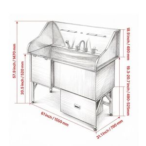 Stazione Professionale per Toelettatura Cani e Gatti, Vasca in Acciaio Inox con Base in Legno e PP per Uso Interno, Adatta per Cani, Gatti e Rettili - Product Image 3