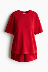 Conjunto de dos piezas de camiseta y pantalón corto de manga corta, estilo oversized, color sólido, 100% algodón, bordado vintage, estilo urbano. - Product Image 4