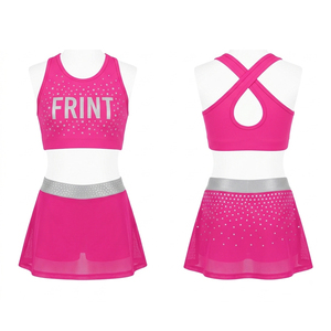 Uniforme de Porristas Personalizado con Estampado por Transferencia Térmica, Spandex/Poliéster, 220g, Rosa, con Pedrería, para Prácticas All Star, Servicio OEM - Product Image 4