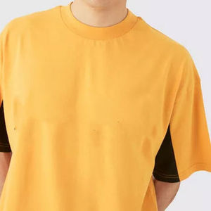 Men's Yellow Color Blocking Casual Summer Shirt <b>Set</b> With Black Side Panels Breathable <b>Knitted</b> Polyester Short Sleeve - Product Image 3