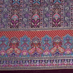 Imperial Rajkumari Royal Purple Premium Natural Crepe Knitted <b>Silk</b> Fabric Featuring Traditional Mughal Inspired Vertical Girls - Product Image 3