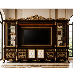 Luxurious Victorian Style Teak Wood <b>TV</b> Wall Cabinet Classic Luxury Teak Wood <b>TV</b> Wall <b>Unit</b> with Ornate Victorian <b>Design</b> USA Sale - Product Image 1