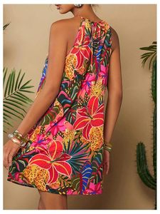 Vestidos Halter con Estampado Tropical para Mujer, Vestido Mini sin Mangas para Vacaciones de Verano - Product Image 2