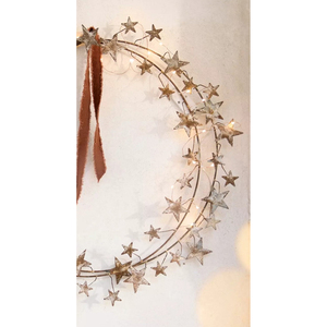 Magical Star <b>Wreath</b> Featuring A Double Hoop <b>Wire</b> Frame Adorned With Glittery Distressed Stars And Interwoven Fairy Lights - Product Image 3