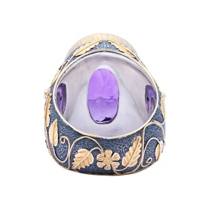 แหวนวิคตอเรียนทำมือทรงรีธรรมชาติประดับอเมทิสต์ เงินแท้ 925 ชุบทองคำขาว 18k สำหรับวันเกิด พร้อมใบรับรอง - Product Image 3