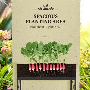 Fioriera Rialzata Nera Zincata con Ripiano, Cesto Sospeso per Giardinaggio Esterno, Accessorio con Rivestimento Incluso - Product Image 4