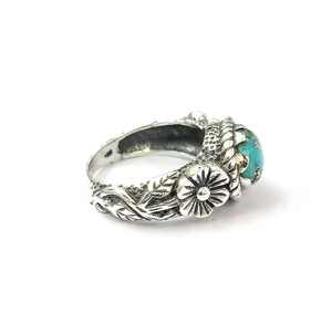 Women's Blue Copper Turquoise <b>Ring</b> <b>Crafted</b> 925 Silver Floral Textured Band Affordable Jewelry Wholesaler - Product Image 3