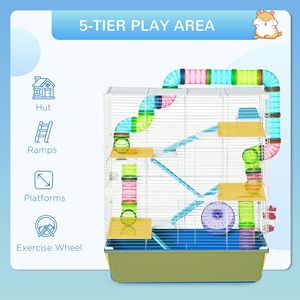 Gabbia per Criceti in Plastica Ecologica a 5 Livelli da 23 Pollici con Ruota e Bottiglia d'Acqua, Stile Cut, per Uso Interno ed Esterno, Blu - Product Image 6