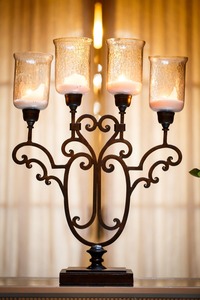 Black Iron Candle <b>Holder</b> Stand 6 Tealight <b>Glass</b> Cups Spiral Curved Metal Candelabra Home Decor - Product Image 6