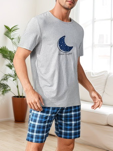 Men's/Women's Plus Size Couple Style Short Sleeve Plaid Shorts Set Printed Camisole 100% Cotton Soft Eco-Friendly Home Sleepwear - Product Image 2