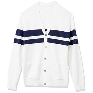 Cardigan blanc en tricot avec rayures marine, manches longues, fermeture boutonnée, pull d'automne, séchage rapide, respirant, épais - Product Image 1