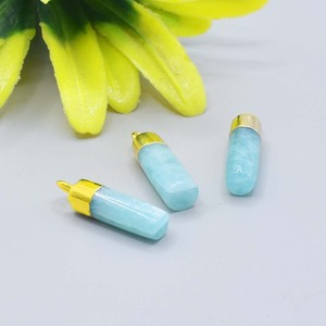 Pendentif cylindrique en amazonite naturelle, capuchon plaqué or, breloque en tube de pierre précieuse, bijou fait main, cadeau pour la Saint-Valentin - Product Image 4