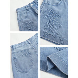 กางเกงยีนส์ขาสั้นผู้หญิงดีไซน์ลายนูน 3 มิติ แฟชั่นสตรีทแวร์ พร้อมห่วงเข็มขัด ทรงหลวมใส่สบายและมีสไตล์ - Product Image 3